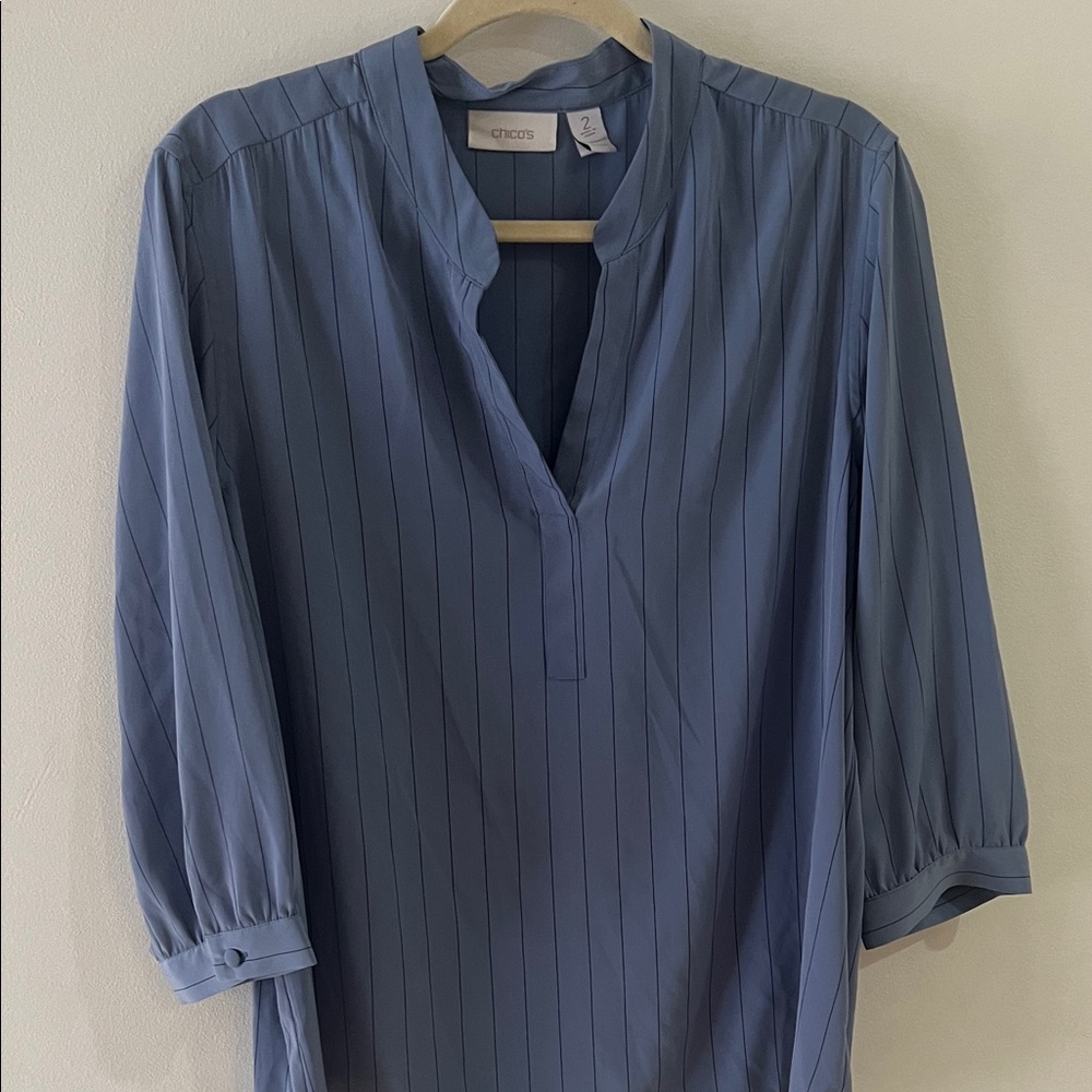 Chico's Light Blue Pinstripe Blouse